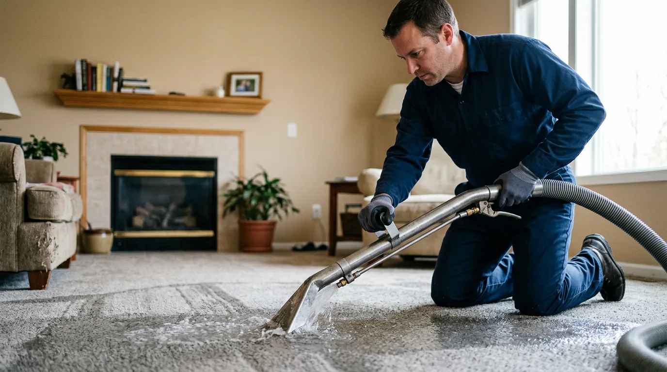 Water damage restoration technician working near Rochester, WI